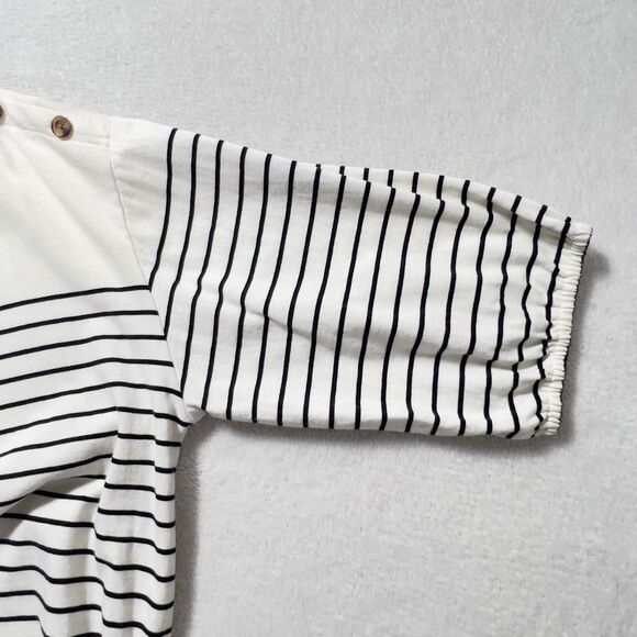 Talbots Plus Top Blouse Womens Sz 2XP Beige Striped Button Detail Short Sleeve - Picture 8 of 8